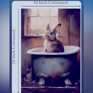 Rabbit Bathroom Art Artwork Bunny Paintings Bathtub Picture Print Bunny Poster